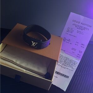 Louis Vuitton Black Bracelet with Silver Monogram